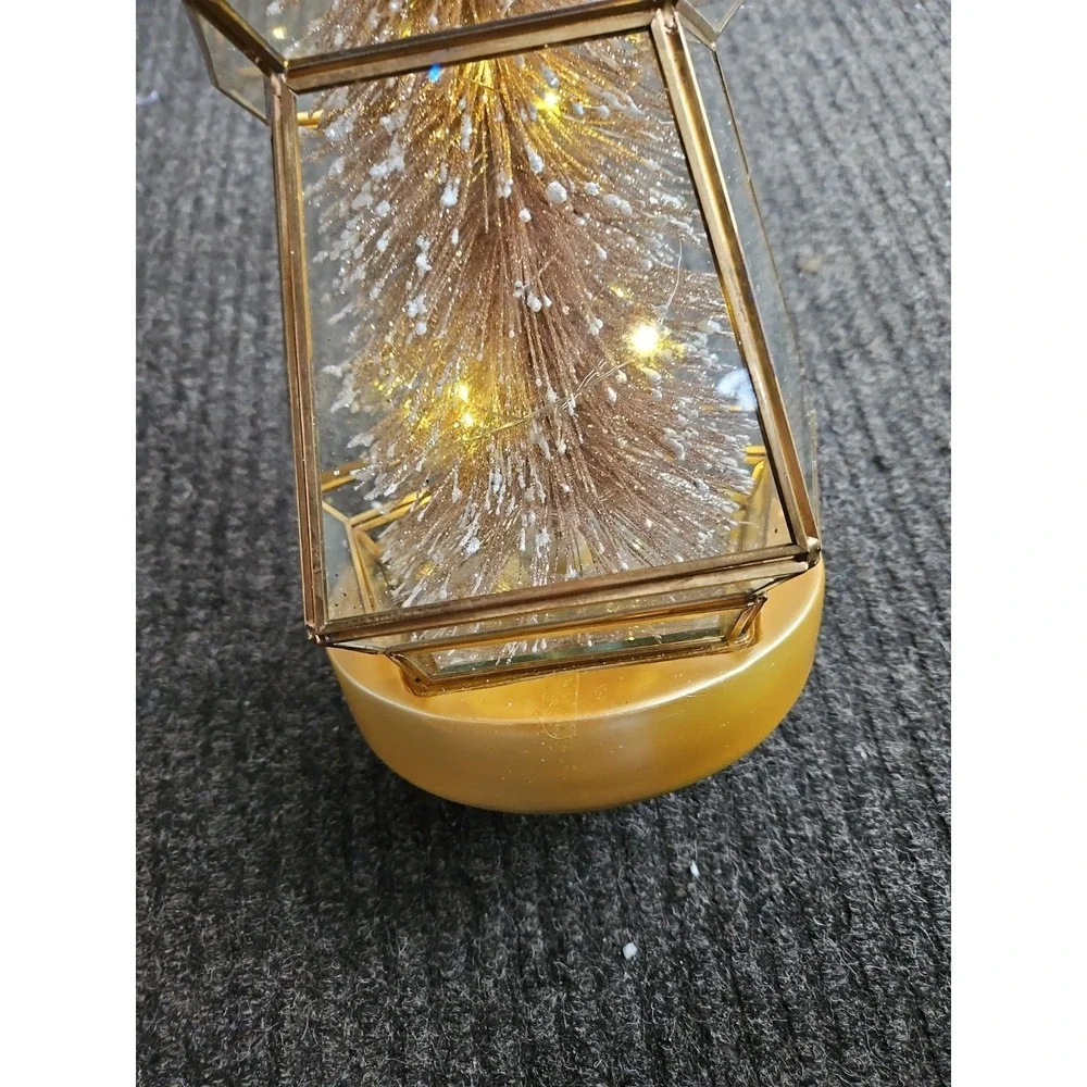 VTG Gold Table Top Christmas Tree Lighted GLASS ENCASED Hollywood Regency 24